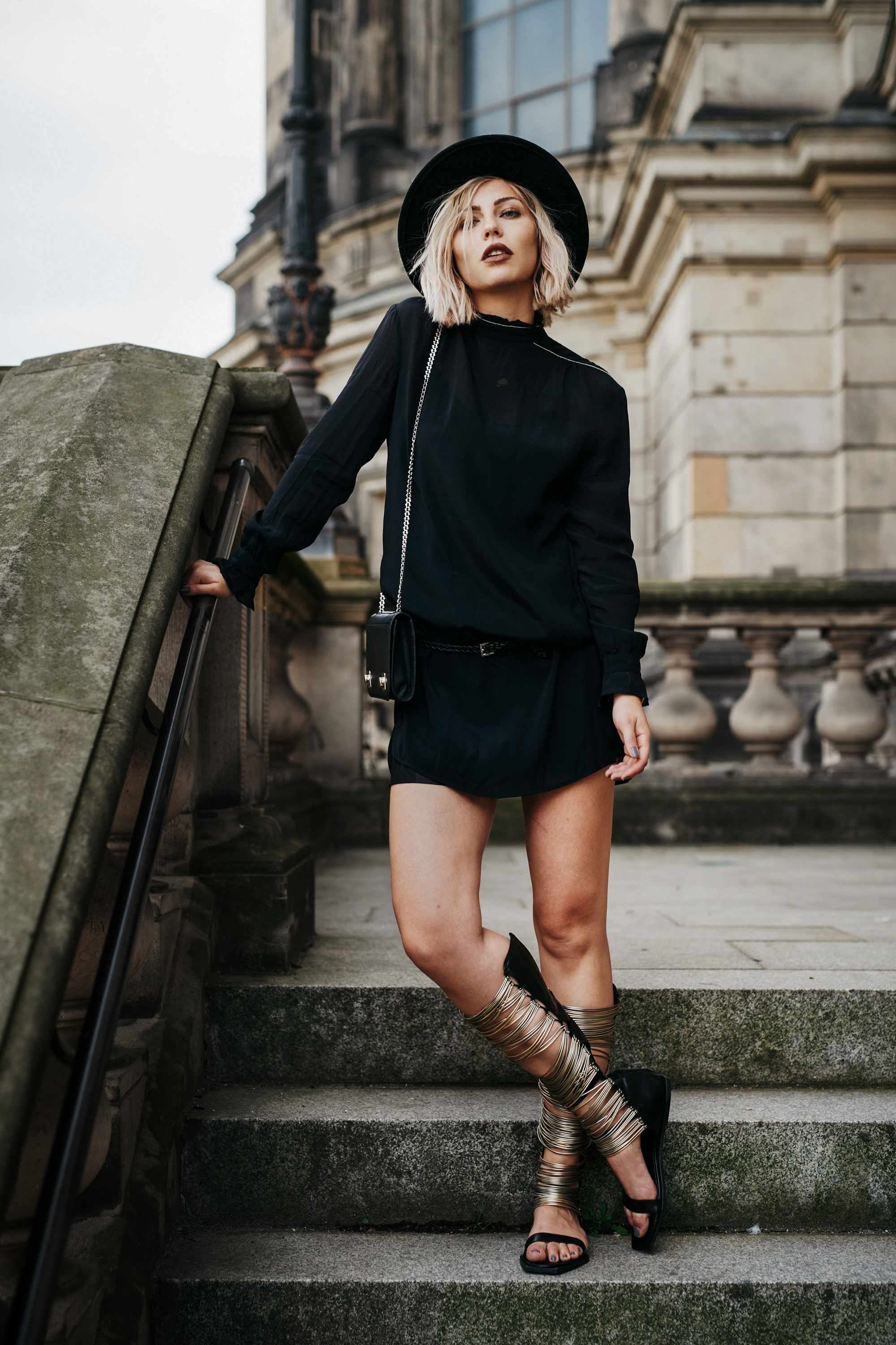 the little black dress from Baum & Pferdgarten, a scandinavian designer | style: edgy, boho, chic | vic matie metal sandals | find more pictures on my blog