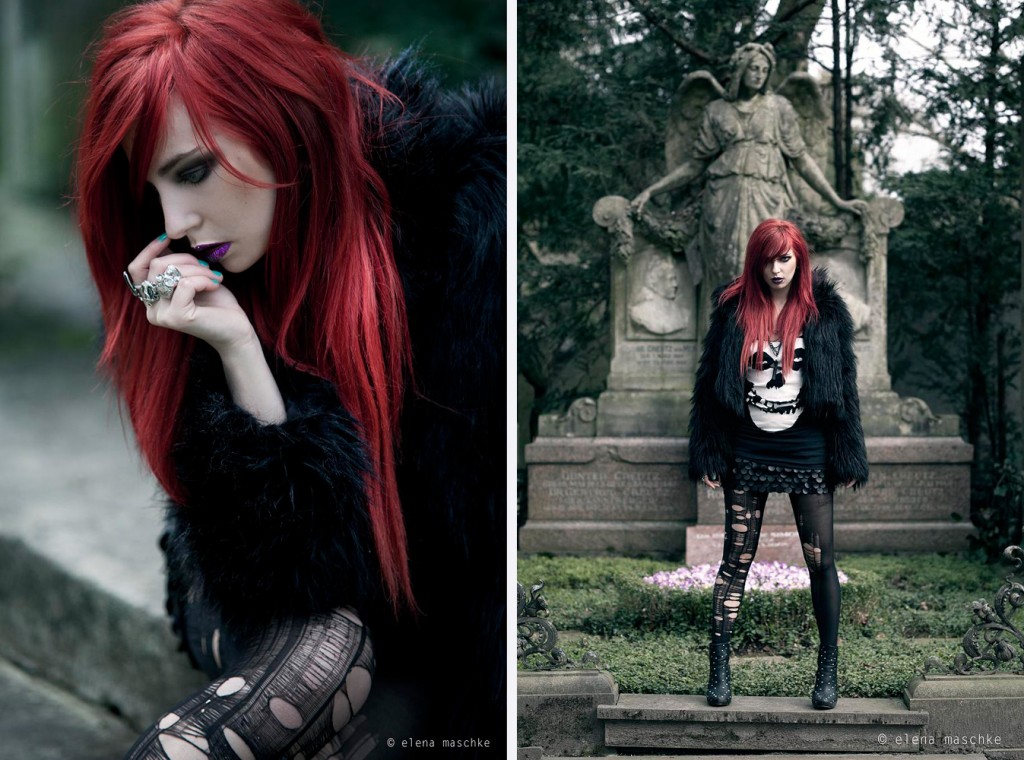 masha sedgwick elena maschke cemetery fashion shoot photography red hair wasted