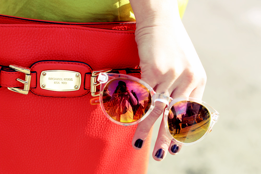 Masha Sedgwick New York Frühling Trend 2014 Blogger Streetstyle Outfit Style Look bunt Vitamin Farben Michael Kors Tasche BCBG Max Azria Forever21 Seidentop neongrün grasgrün Kombinieren Fashion Week