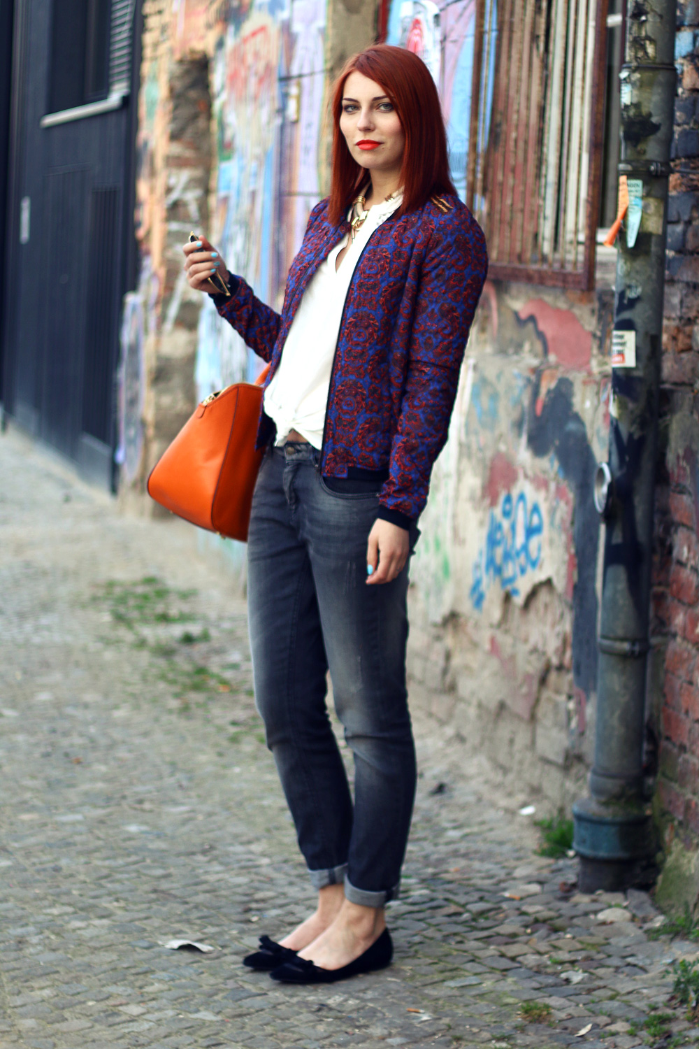 Masha Sedgwick opus fashion bunt joop orangene Tasche review jacke boyfriend jeans grau look outfit fashion blog