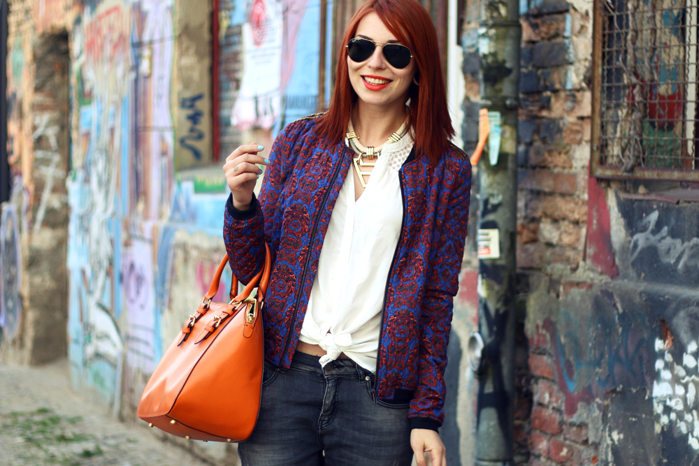 Masha Sedgwick opus fashion bunt joop orangene Tasche review jacke boyfriend jeans grau look outfit fashion blog