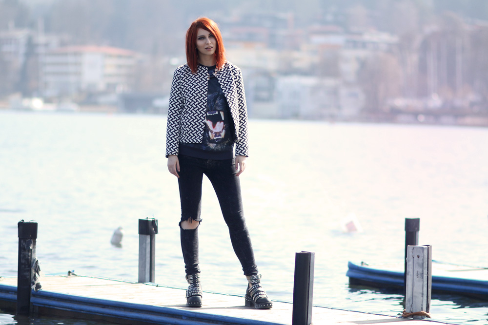 Masha Sedgwick grafik trend muster jacke grafisches schwarz weiss blazer chanel urban cool outfit mode blogger blog berlin 2014 inspiration