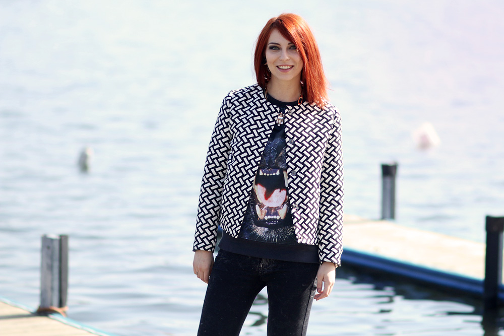 Masha Sedgwick grafik trend muster jacke grafisches schwarz weiss blazer chanel urban cool outfit mode blogger blog berlin 2014 inspiration