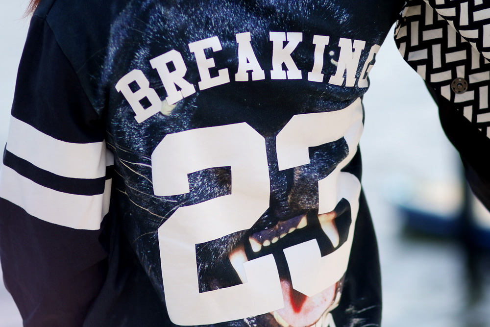 Masha Sedgwick grafik trend muster jacke grafisches schwarz weiss blazer chanel urban cool outfit mode blogger blog berlin 2014 inspiration