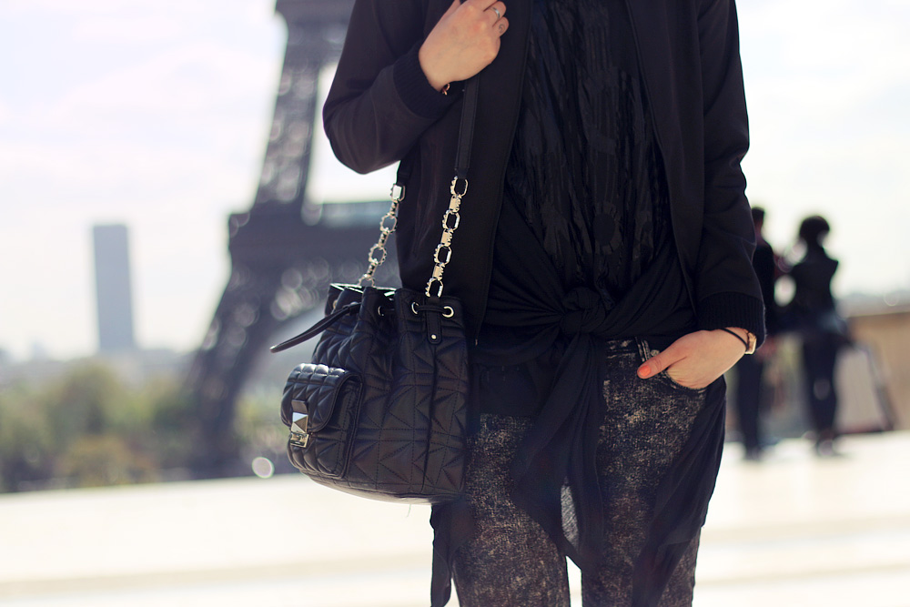 Masha Sedgwick Paris trip outfit fashion blogger comptoir des cotonniers miliv karl lagerfeld kuilted street style spring 2014 trend black edgy