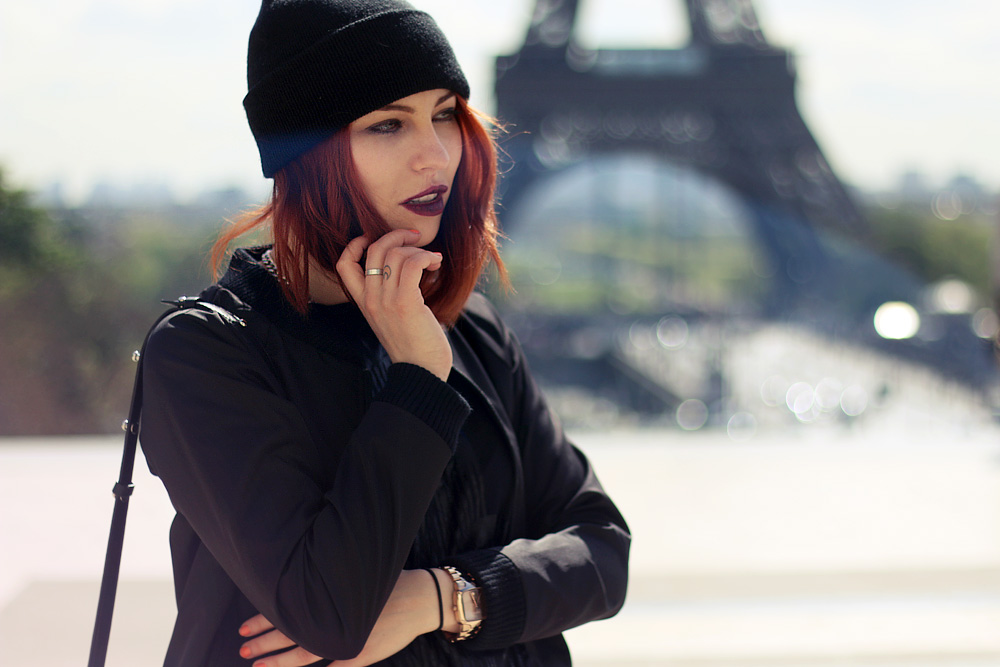 Masha Sedgwick Paris trip outfit fashion blogger comptoir des cotonniers miliv karl lagerfeld kuilted street style spring 2014 trend black edgy