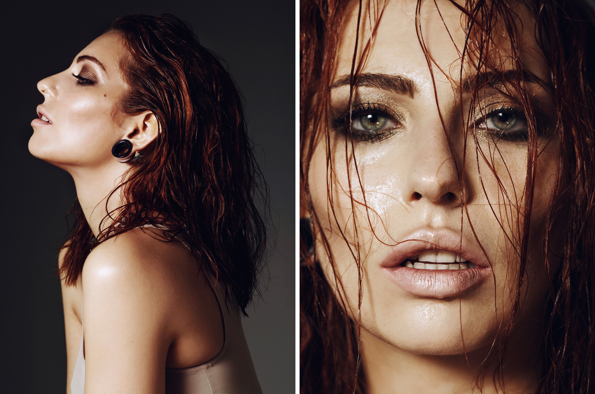 Masha Sedgwick nude photo shooting 2014 bronze wet hair naked natural natürlich Fotoshooting strecke rote lip pen rote haare longbob profi red lips red hair fashion vogue beauty make up editorial