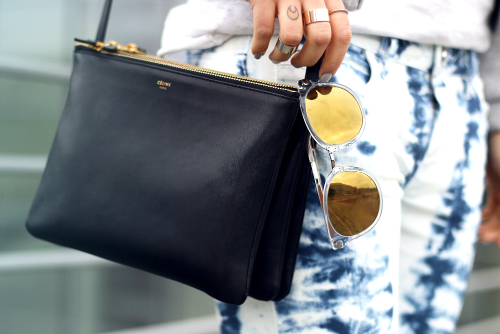 Masha Sedgwick sommer outfit batik jeans white neopren jacke grau sweatshirt jersey look outfit modeblogger blogger fashion 2014 trend celine trio bag guess sunnies sunglasses intro muse necklace