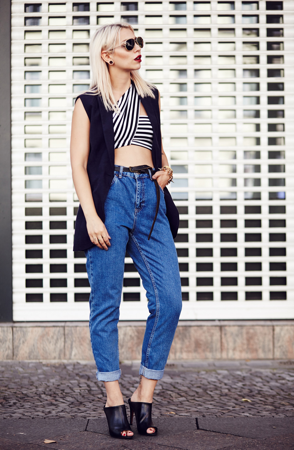 summer street style from Berlin | wearing a striped crop top and Mom Jeans | via Masha Sedgwick