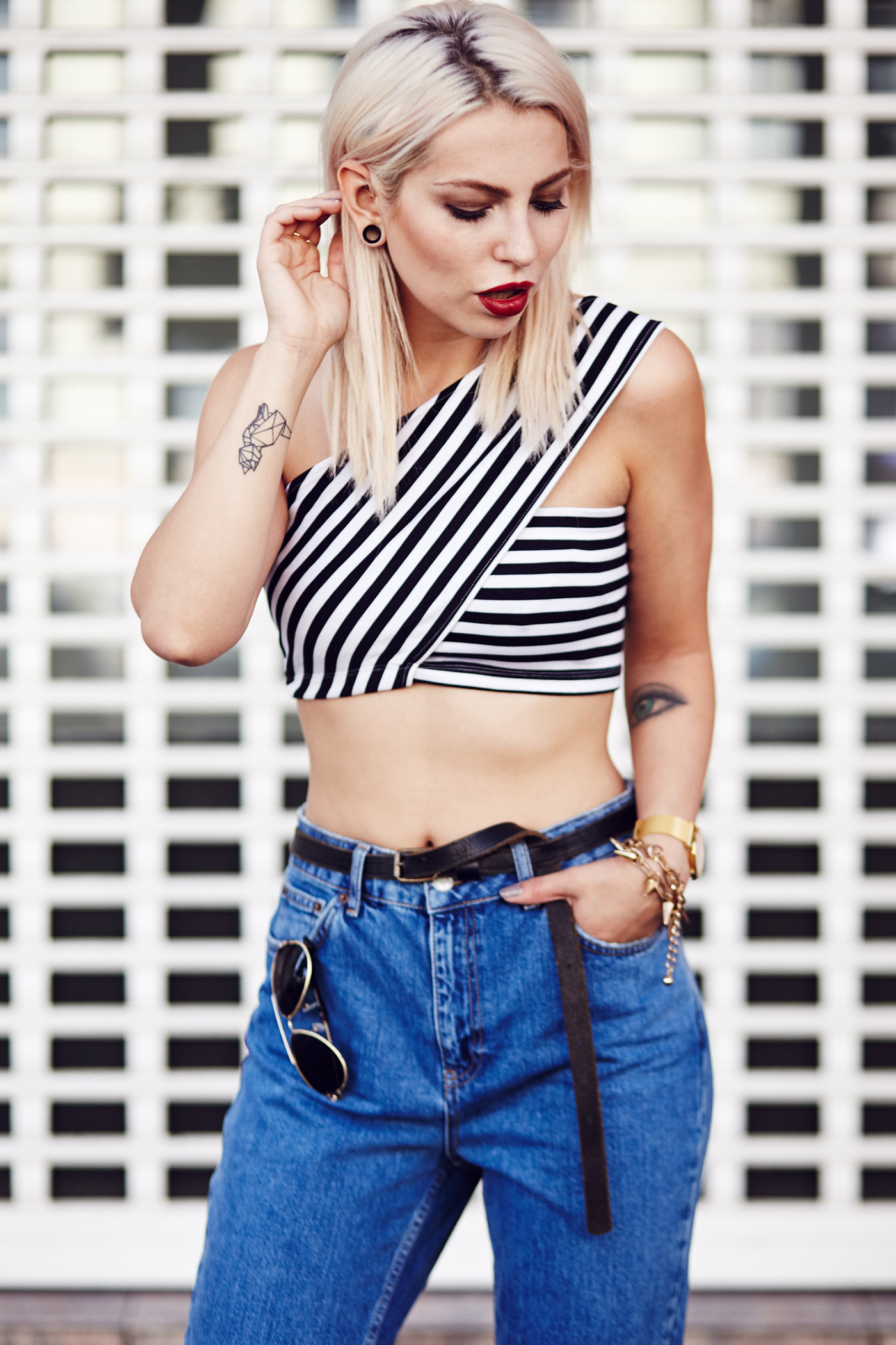 summer street style from Berlin | wearing a striped crop top and Mom Jeans | via Masha Sedgwick