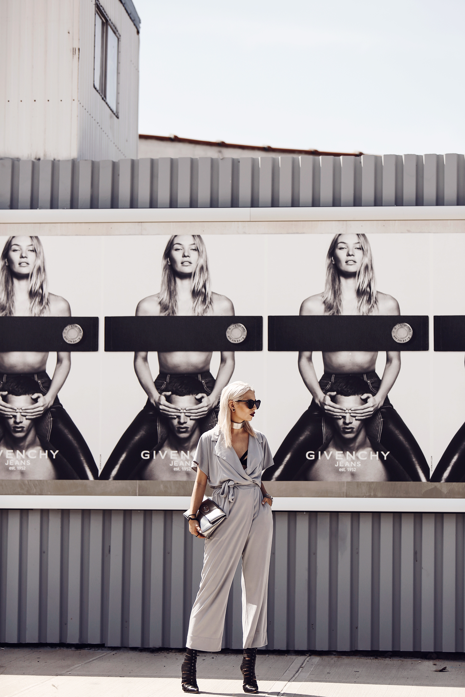Street Style from New York, Brooklyn during Fashion Week | Masha Sedgwick is wearing a grey jumpsuit from By Malene Birger, a silver Mulberry bag and shoes from Diesel