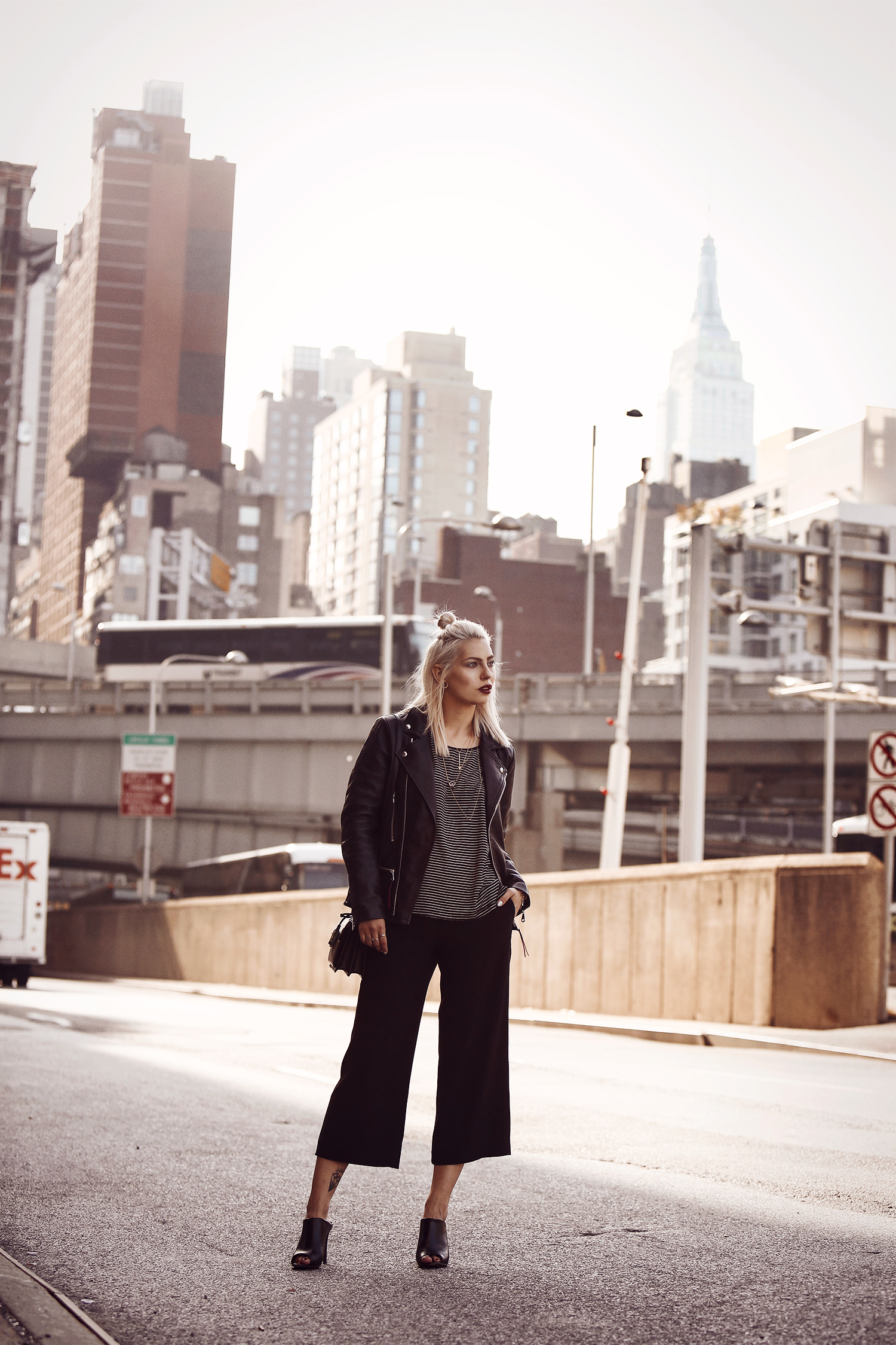 street style from New York via Masha Sedgwick | featuring the Saint Laurent High School bag and a Mulberry leather jacket