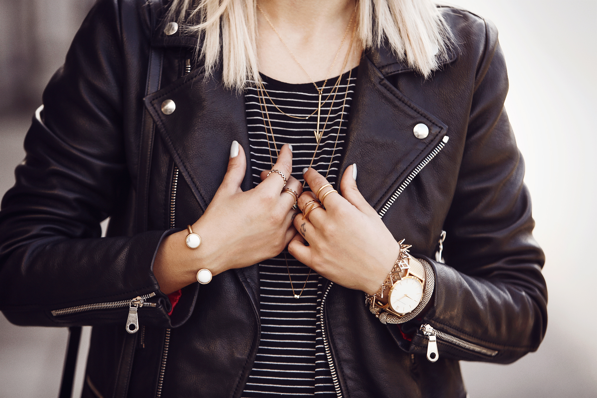 street style from New York via Masha Sedgwick | featuring the Saint Laurent High School bag and a Mulberry leather jacket