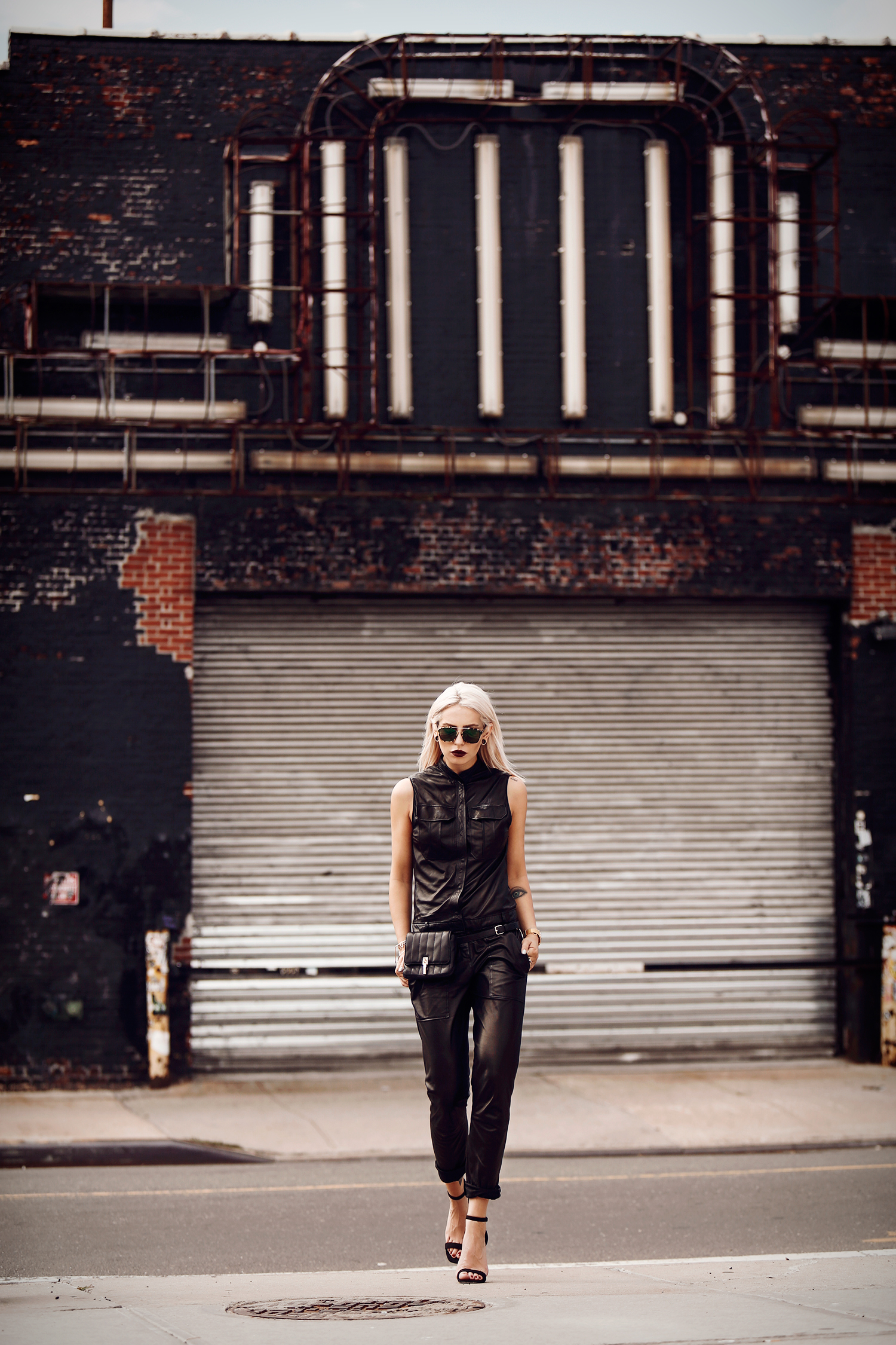#NYFW - the leather jumpsuit | my street style from New York | Masha Sedgwick is wearing a leather jumpsuit, a belt bag and sunnies from Dior