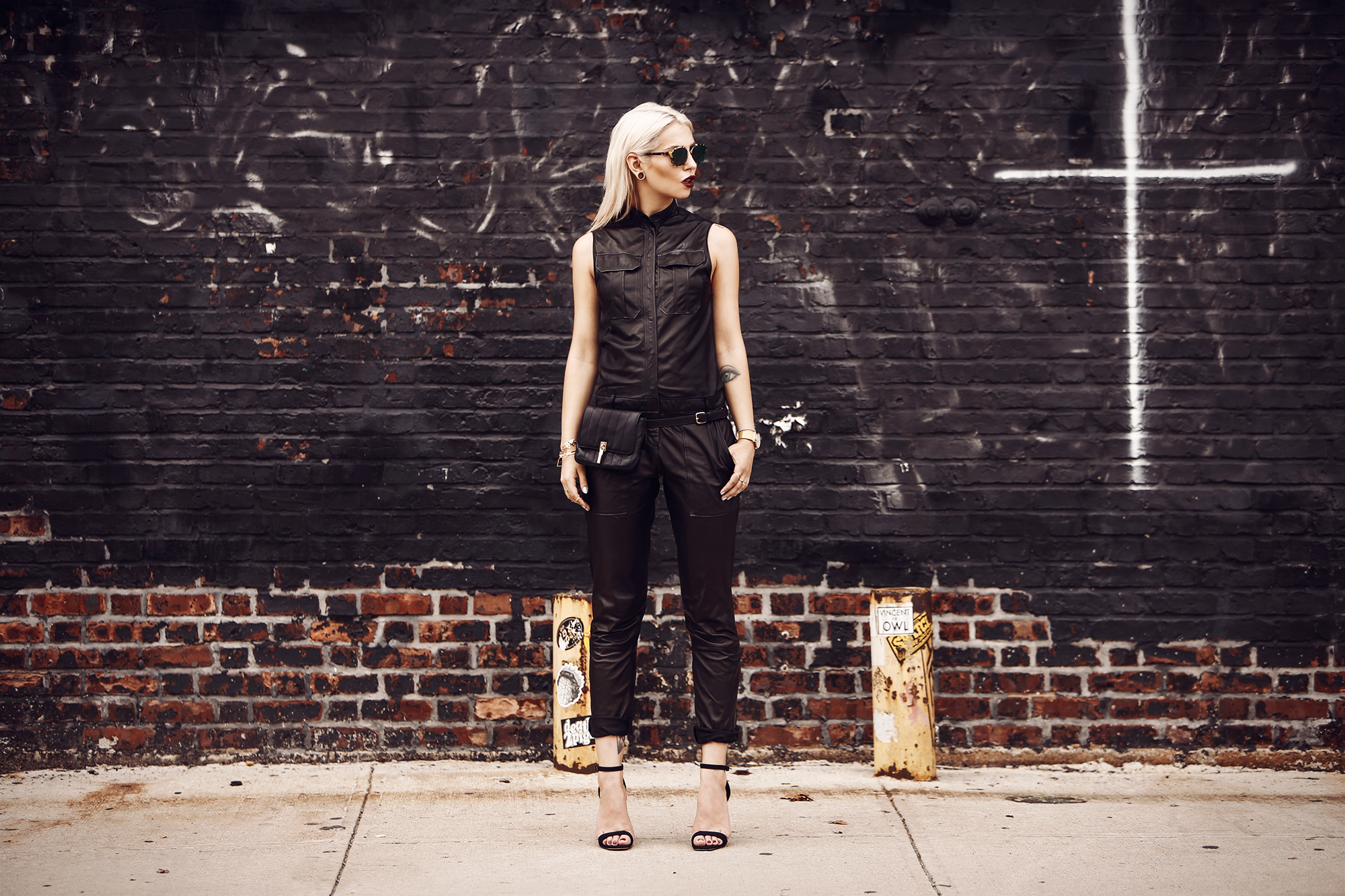 #NYFW - the leather jumpsuit | my street style from New York | Masha Sedgwick is wearing a leather jumpsuit, a belt bag and sunnies from Dior