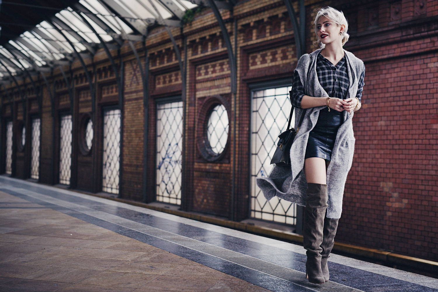 View more details on my blog | via Masha Sedgwick | wearing green overknee boots, checked shirt, wool vest | fall outfit | street style from Berlin