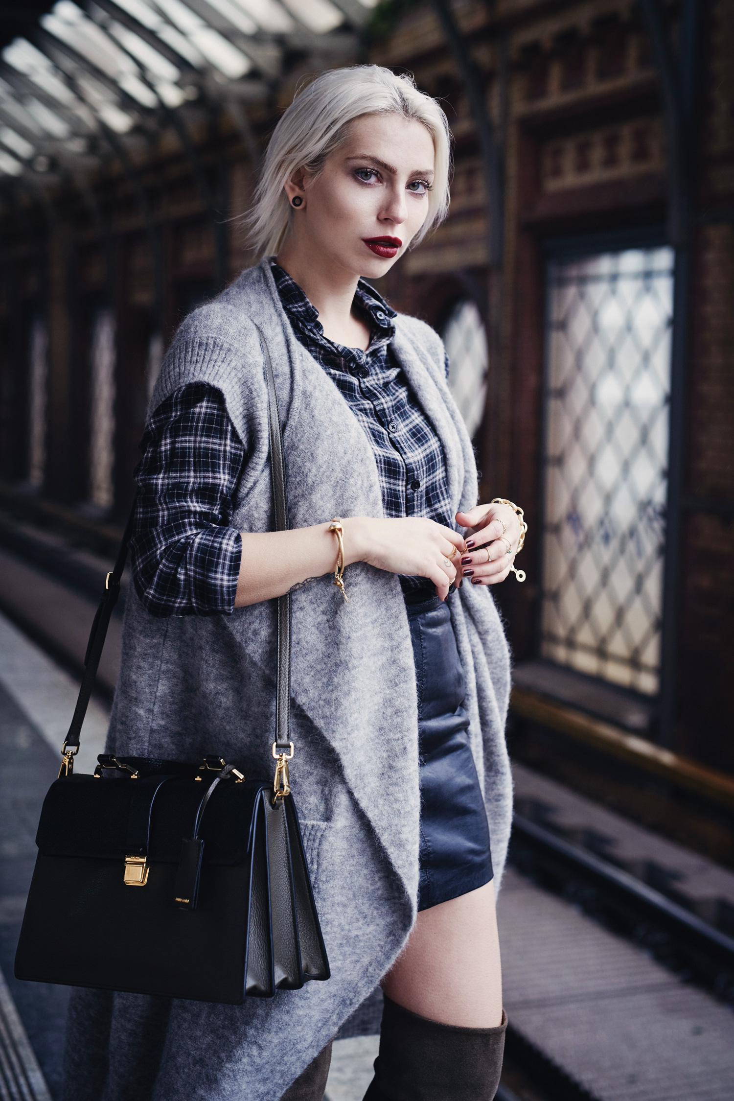 View more details on my blog | via Masha Sedgwick | wearing green overknee boots, checked shirt, wool vest | fall outfit | street style from Berlin