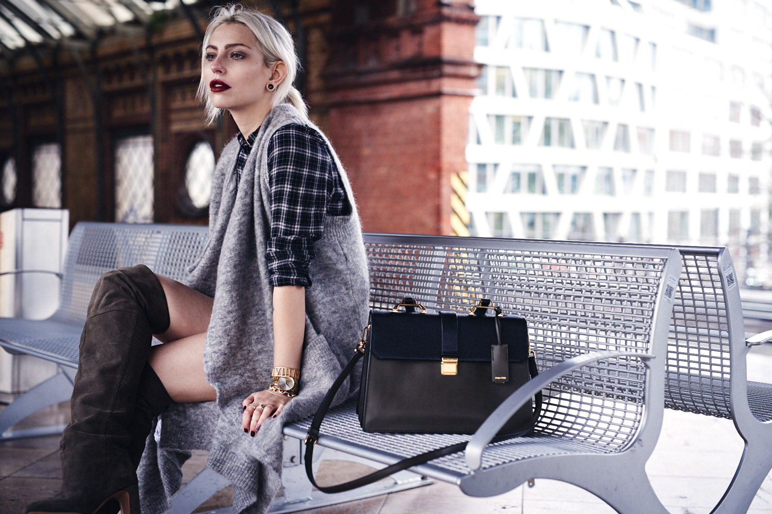 View more details on my blog | via Masha Sedgwick | wearing green overknee boots, checked shirt, wool vest | fall outfit | street style from Berlin