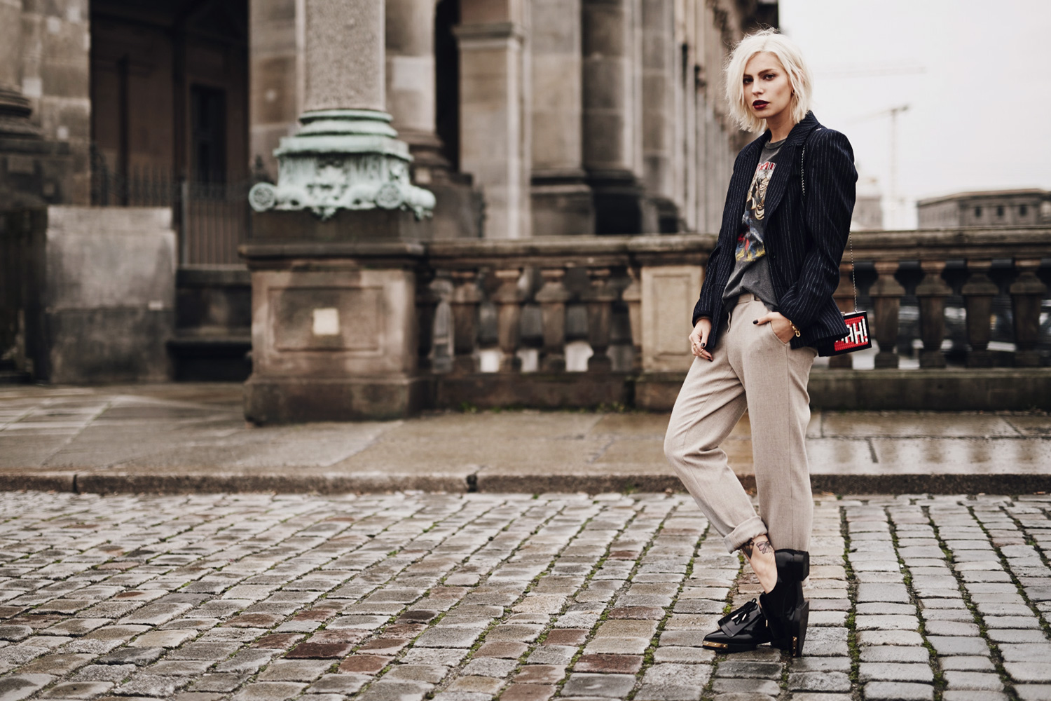 view more details on my blog | wearing an Iron Maiden band shirt with a blazer and loafers | mixing edgy, grunge and classy | street style, fashion, outfit