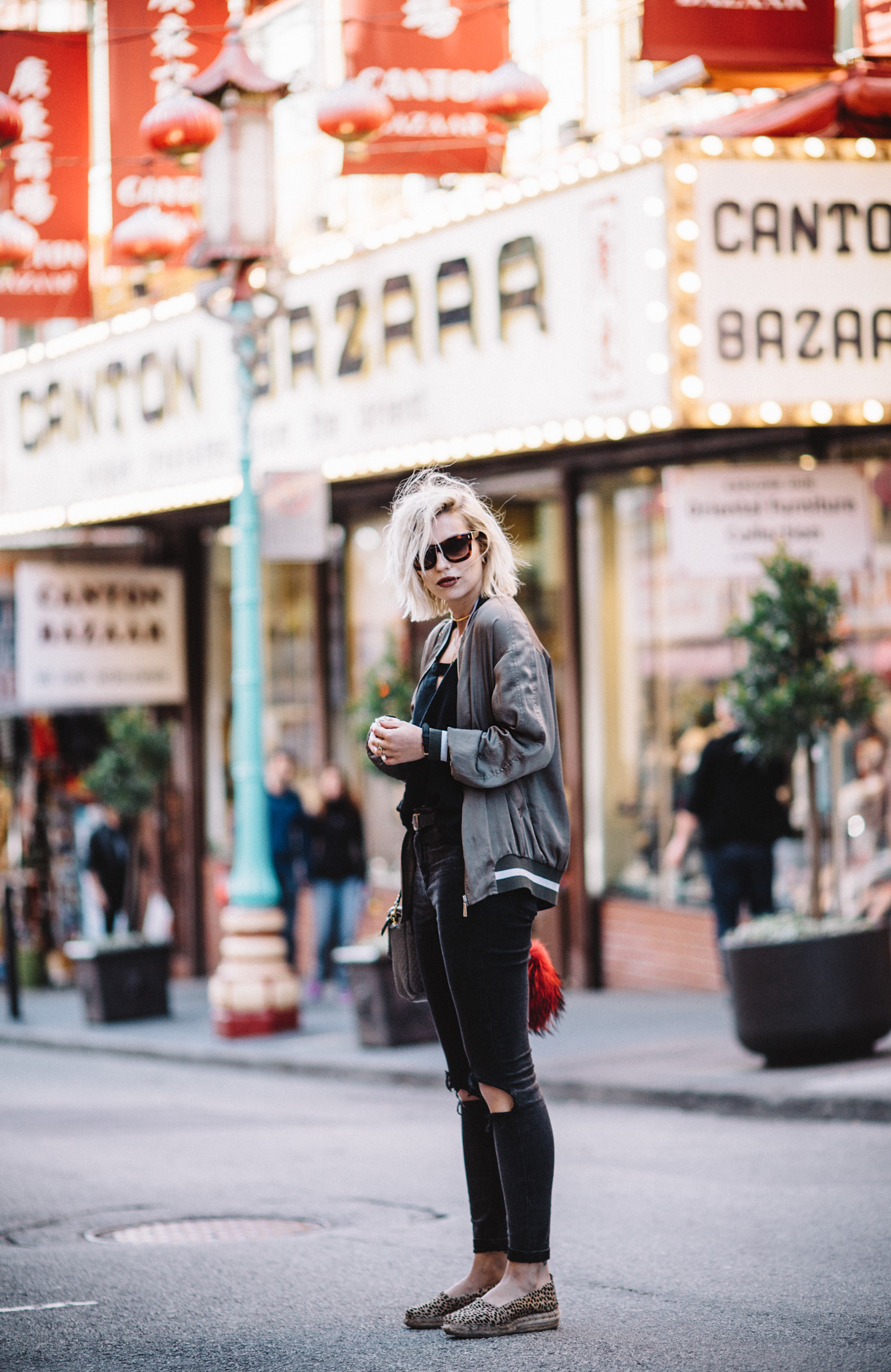 Chinatown in San Francisco | view more pictures on my blog | casual city style | Pinko bomber jacket, Filippa K. top, Nixon watch, Escada sunnies, Asos distressed grey jeans | fashion blogger | 
