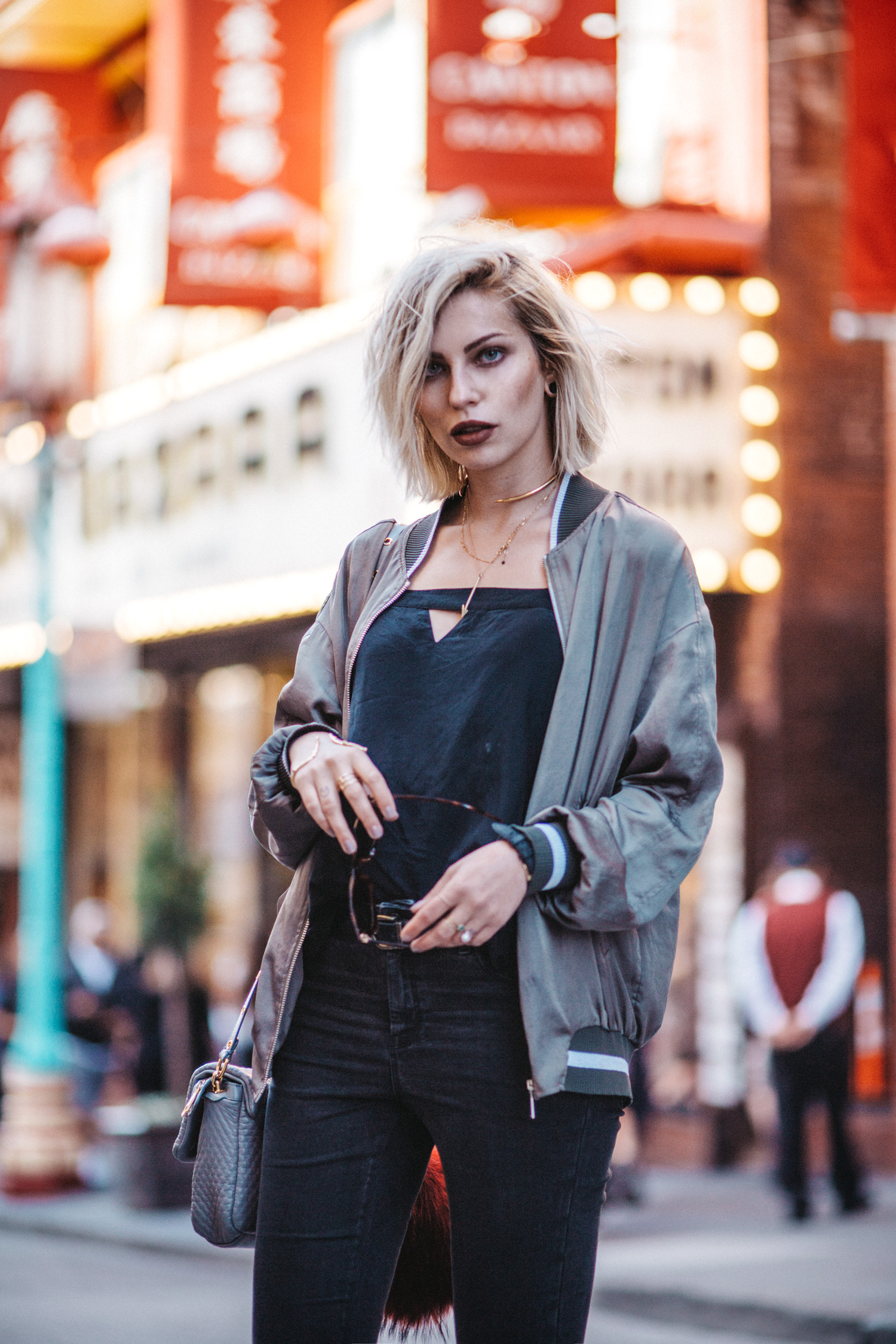 Chinatown in San Francisco | view more pictures on my blog | casual city style | Pinko bomber jacket, Filippa K. top, Nixon watch, Escada sunnies, Asos distressed grey jeans | fashion blogger | 