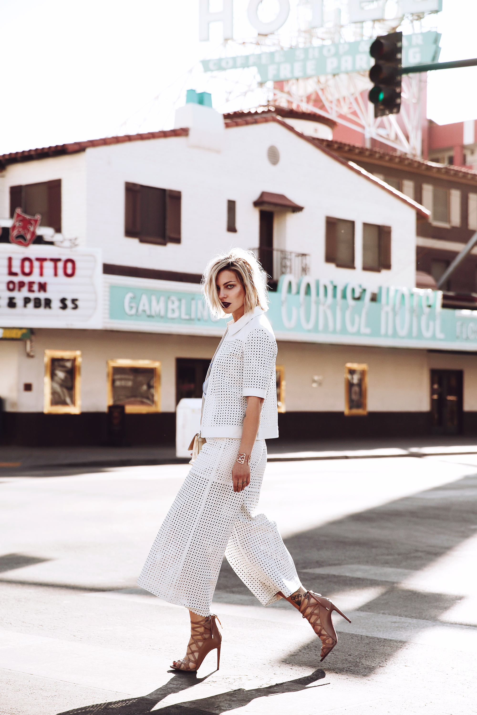 Wedding in Las Vegas | view more pictures on my blog | white leather two piece | Escada | fashion editorial shooting | blogger | style