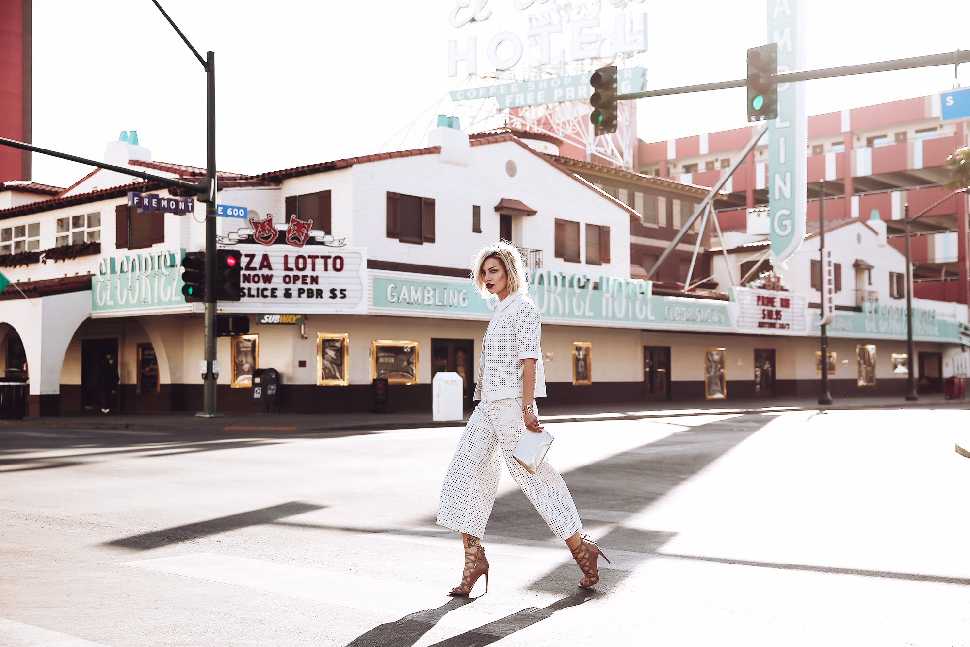 Wedding in Las Vegas | view more pictures on my blog | white leather two piece | Escada | fashion editorial shooting | blogger | style