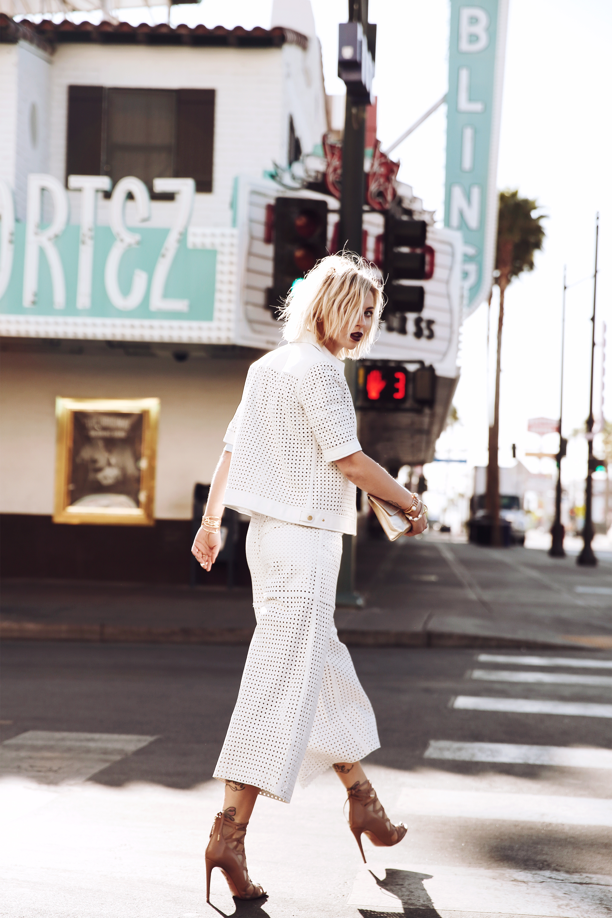 Wedding in Las Vegas | view more pictures on my blog | white leather two piece | Escada | fashion editorial shooting | blogger | style