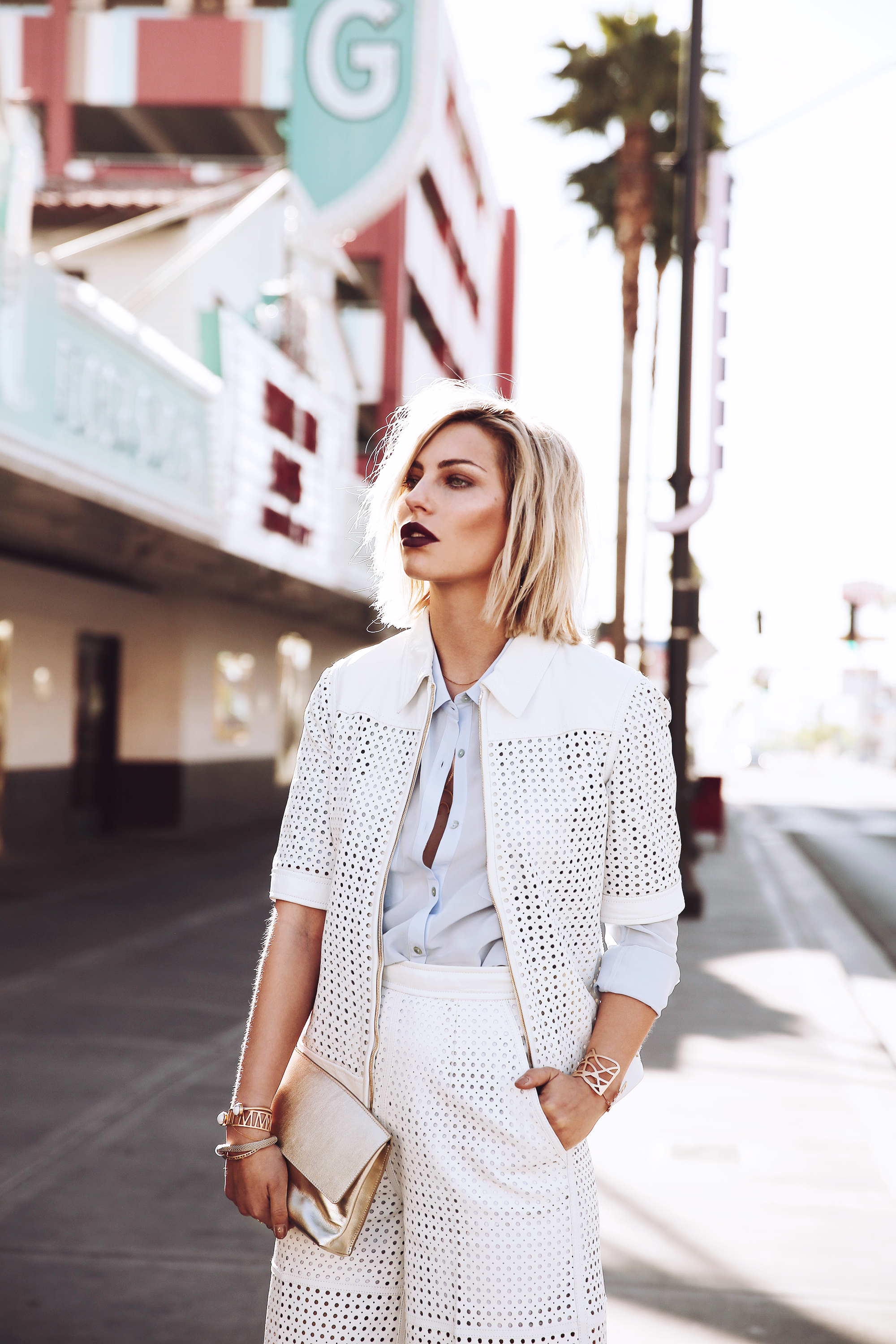 Wedding in Las Vegas | view more pictures on my blog | white leather two piece | Escada | fashion editorial shooting | blogger | style