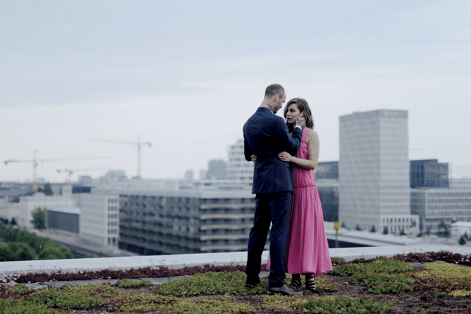 Masha Sedgwick with boyfriend Swen Losinsky in Berlin | Blogger Editorial Shooting for the new Armani fragrance 'Stronger with you' and 'because it's you' | Location: industrial rooftop in Berlin when the sun goes down | personal thoughts about the issue 'what's the secret of a good relationship?' | style: evening dresses, love, couplegoals, couple, Tattoo