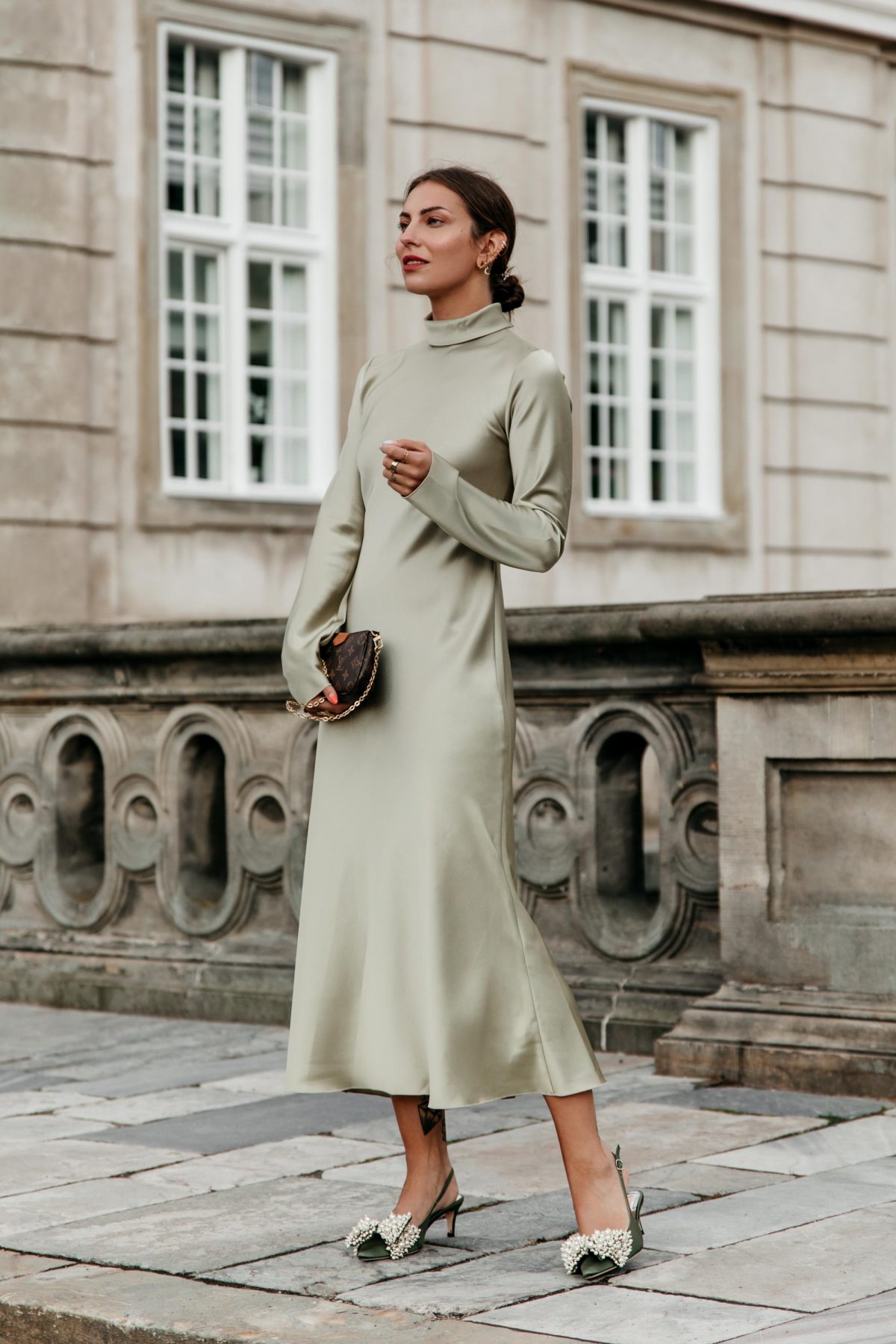 The Olive Satin Dress